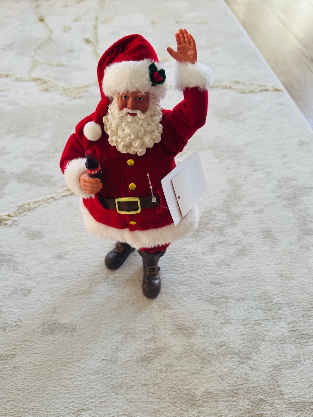 Coca Cola Red Santa Figurine with White Trim & Coca Cola Bottle NWT